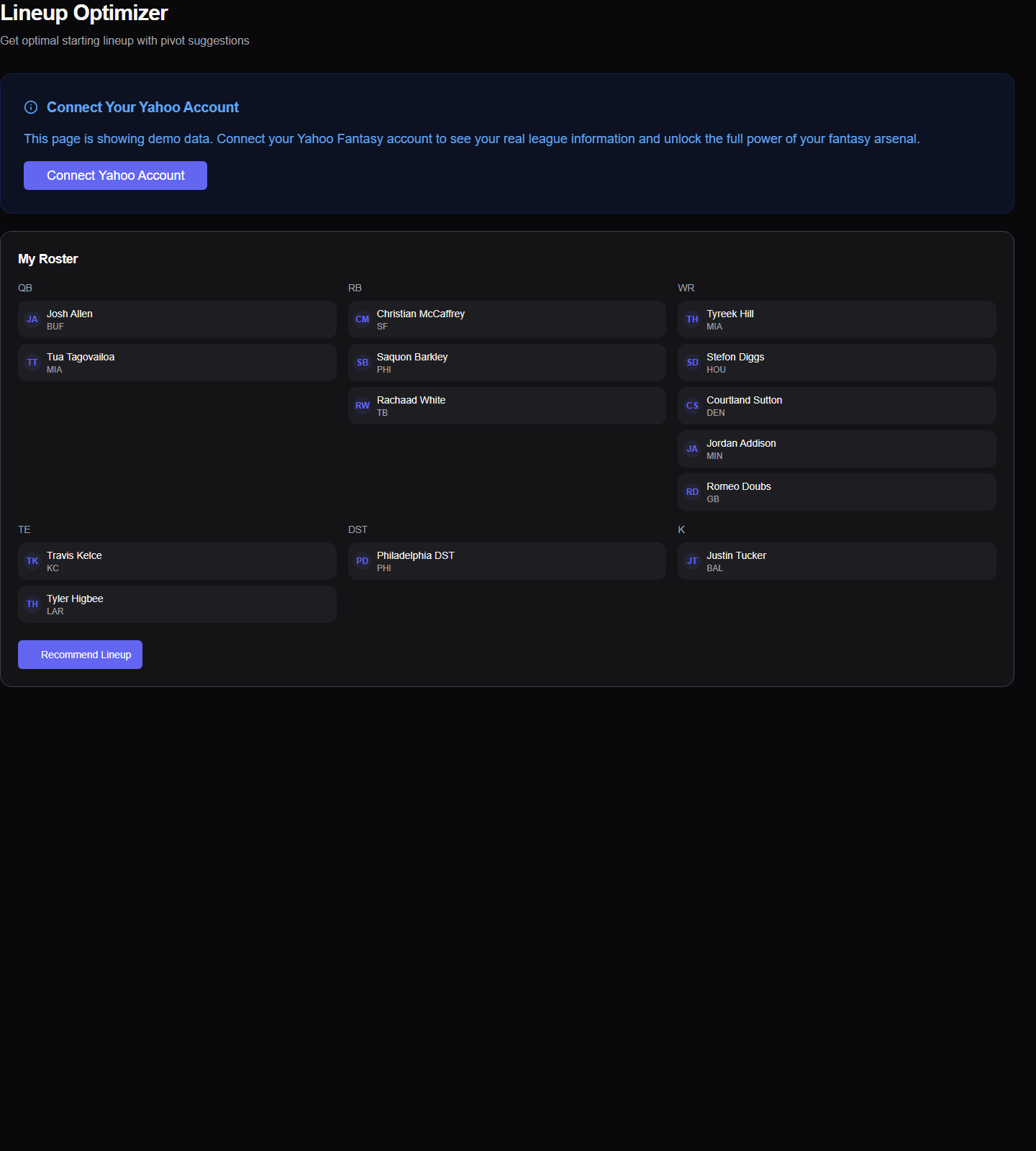 Nemetz's Fantasy App homepage preview