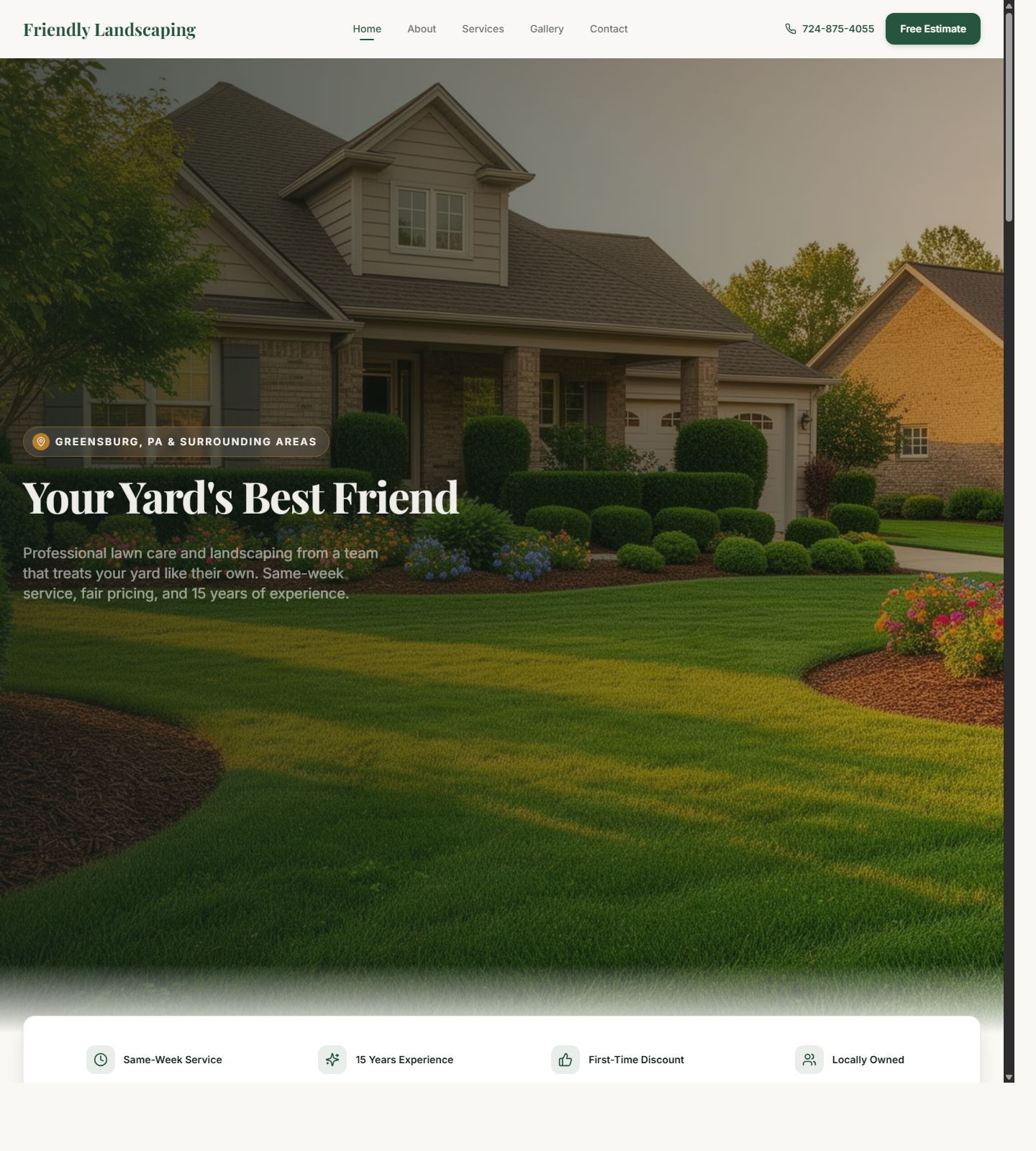 Friendly Landscaping homepage preview