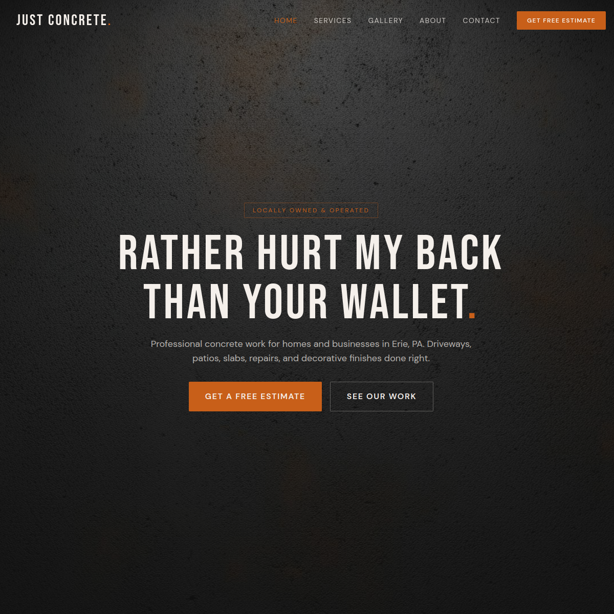 Just Concrete LLC homepage preview